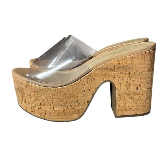 🌻NEW Schutz Dalle Cutout Transparent Cork Sandals Size 10 - Picture 1 of 10